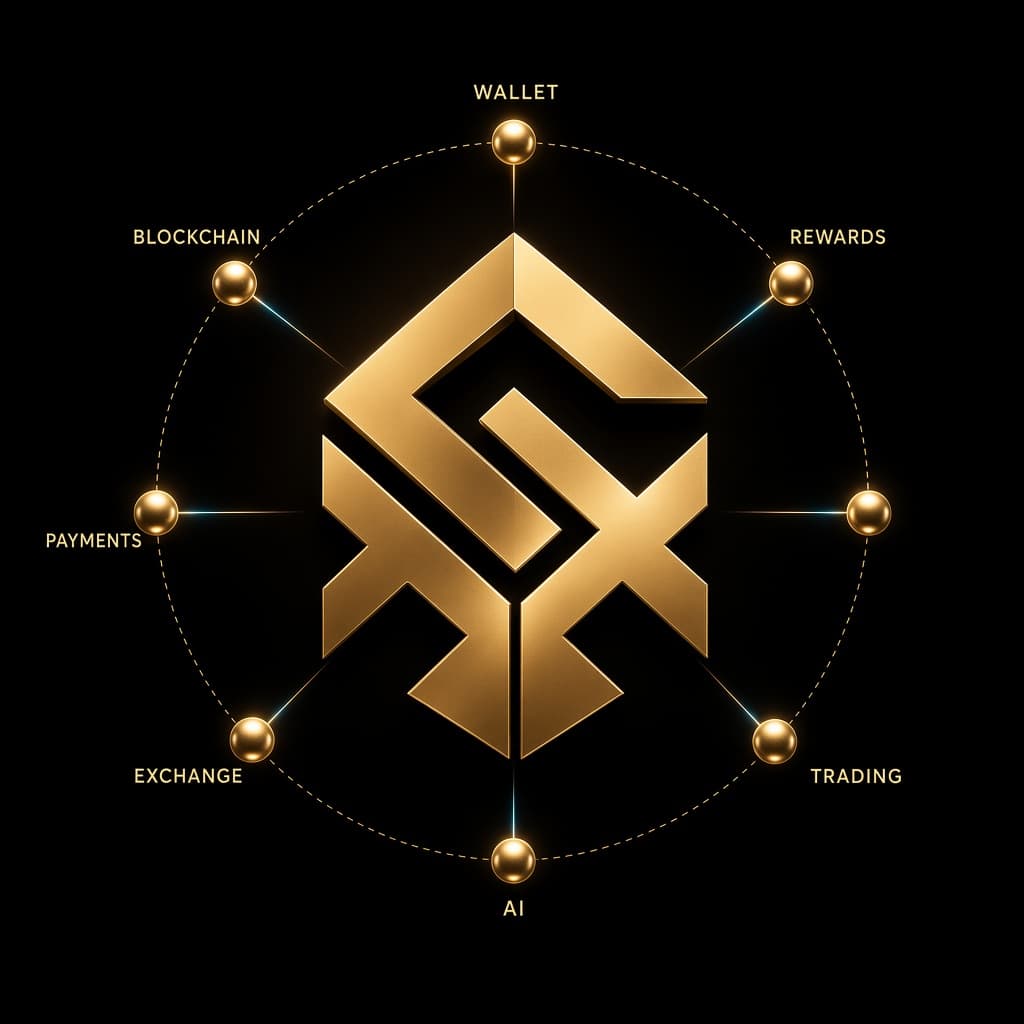 SOLIUMX ecosystem: wallet, rewards, trading, AI, exchange, payments, and blockchain around the official mark
